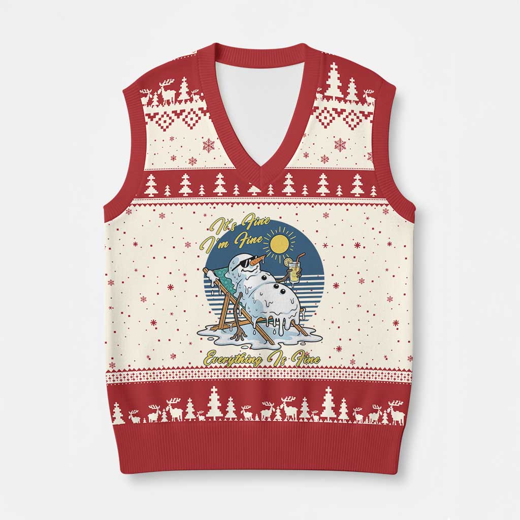 Melting Snowman Christmas In July V-Neck Knit Sweater Vest It Is Fine Everything Is Fine