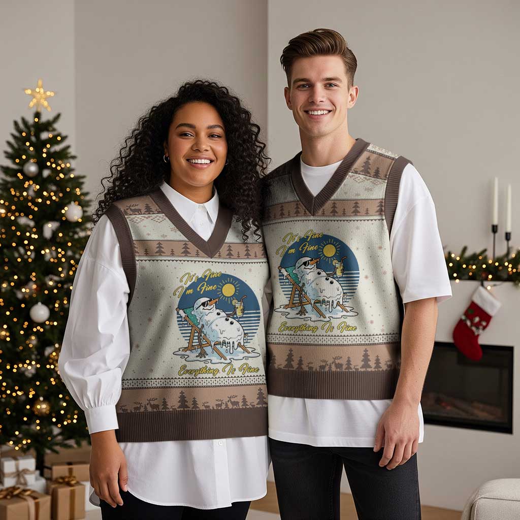 Melting Snowman Christmas In July V-Neck Knit Sweater Vest It Is Fine Everything Is Fine
