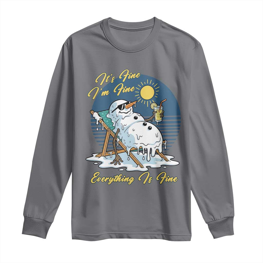 Melting Snowman Christmas In July Long Sleeve Shirt It Is Fine Everything Is Fine TS12 Charcoal Print Your Wear