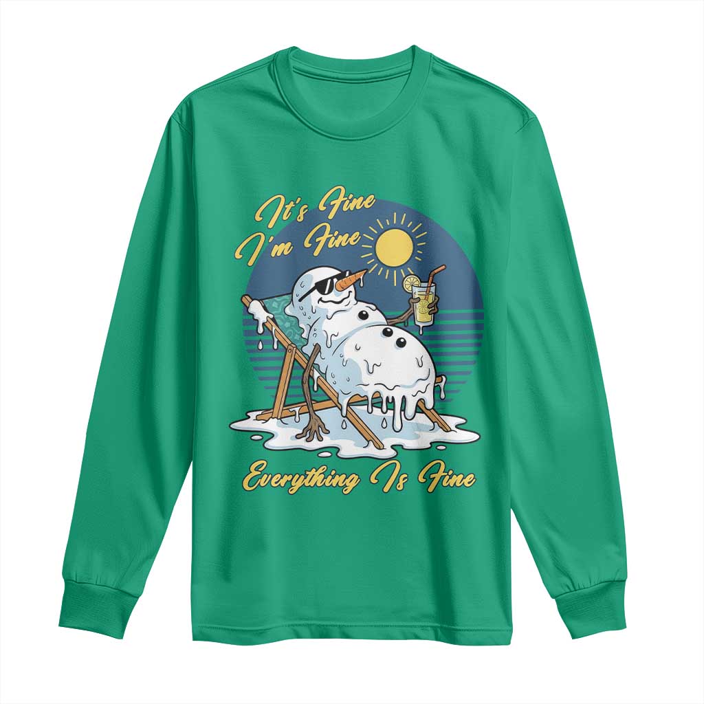 Melting Snowman Christmas In July Long Sleeve Shirt It Is Fine Everything Is Fine TS12 Irish Green Print Your Wear