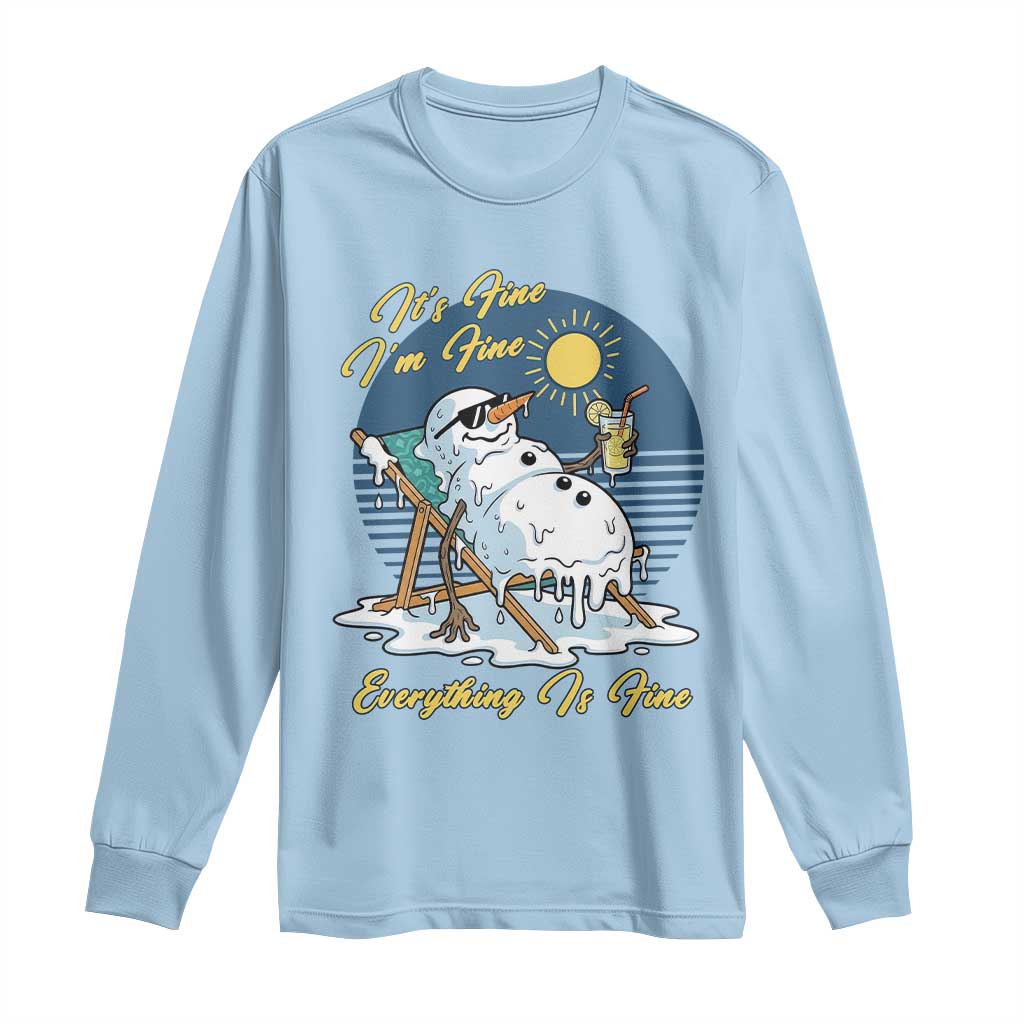 Melting Snowman Christmas In July Long Sleeve Shirt It Is Fine Everything Is Fine TS12 Light Blue Print Your Wear