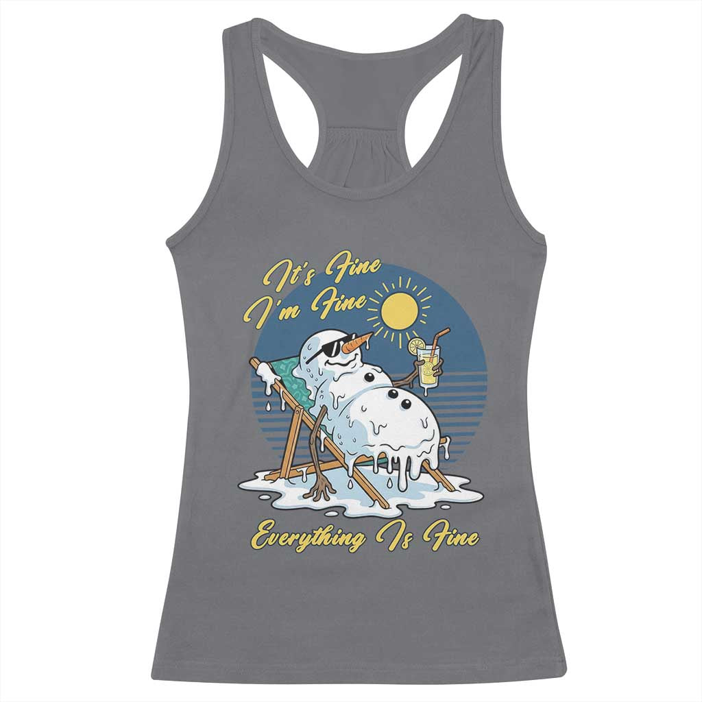 Melting Snowman Christmas In July Racerback Tank Top It Is Fine Everything Is Fine