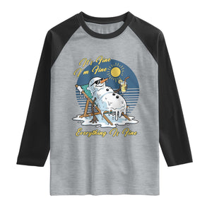 Melting Snowman Christmas In July Raglan Shirt It Is Fine Everything Is Fine TS12 Heather Gray Black Print Your Wear