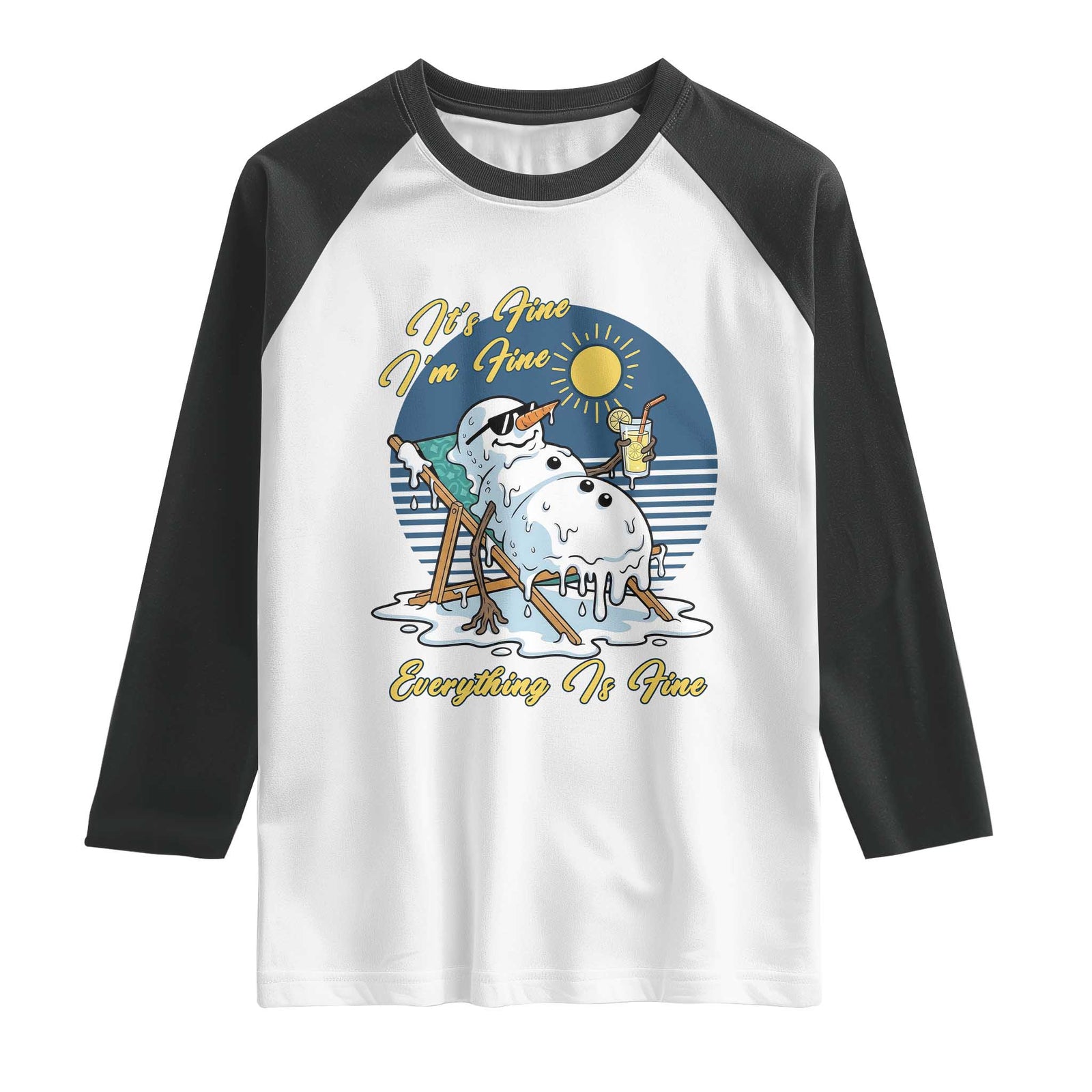 Melting Snowman Christmas In July Raglan Shirt It Is Fine Everything Is Fine TS12 White Black Print Your Wear