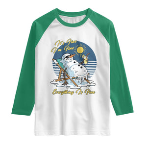 Melting Snowman Christmas In July Raglan Shirt It Is Fine Everything Is Fine TS12 White Kelly Green Print Your Wear
