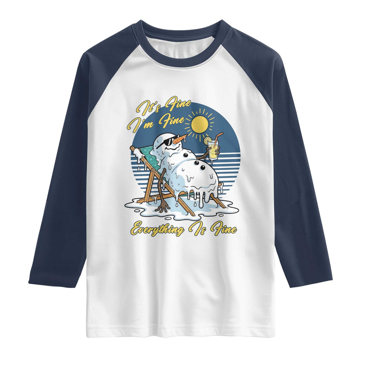 Melting Snowman Christmas In July Raglan Shirt It Is Fine Everything Is Fine TS12 White Navy Print Your Wear