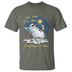 Melting Snowman Christmas In July T Shirt It Is Fine Everything Is Fine TS12 Military Green Print Your Wear