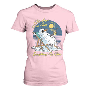 Melting Snowman Christmas In July T Shirt For Women It Is Fine Everything Is Fine TS12 Light Pink Print Your Wear