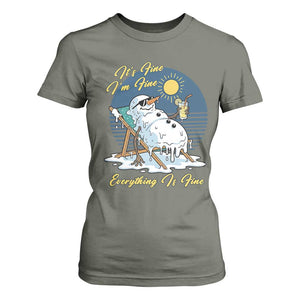 Melting Snowman Christmas In July T Shirt For Women It Is Fine Everything Is Fine TS12 Military Green Print Your Wear