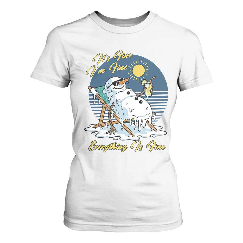 Melting Snowman Christmas In July T Shirt For Women It Is Fine Everything Is Fine TS12 White Print Your Wear