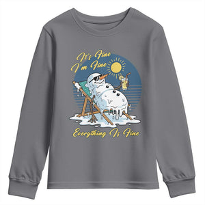 Melting Snowman Christmas In July Youth Sweatshirt It Is Fine Everything Is Fine
