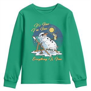 Melting Snowman Christmas In July Youth Sweatshirt It Is Fine Everything Is Fine