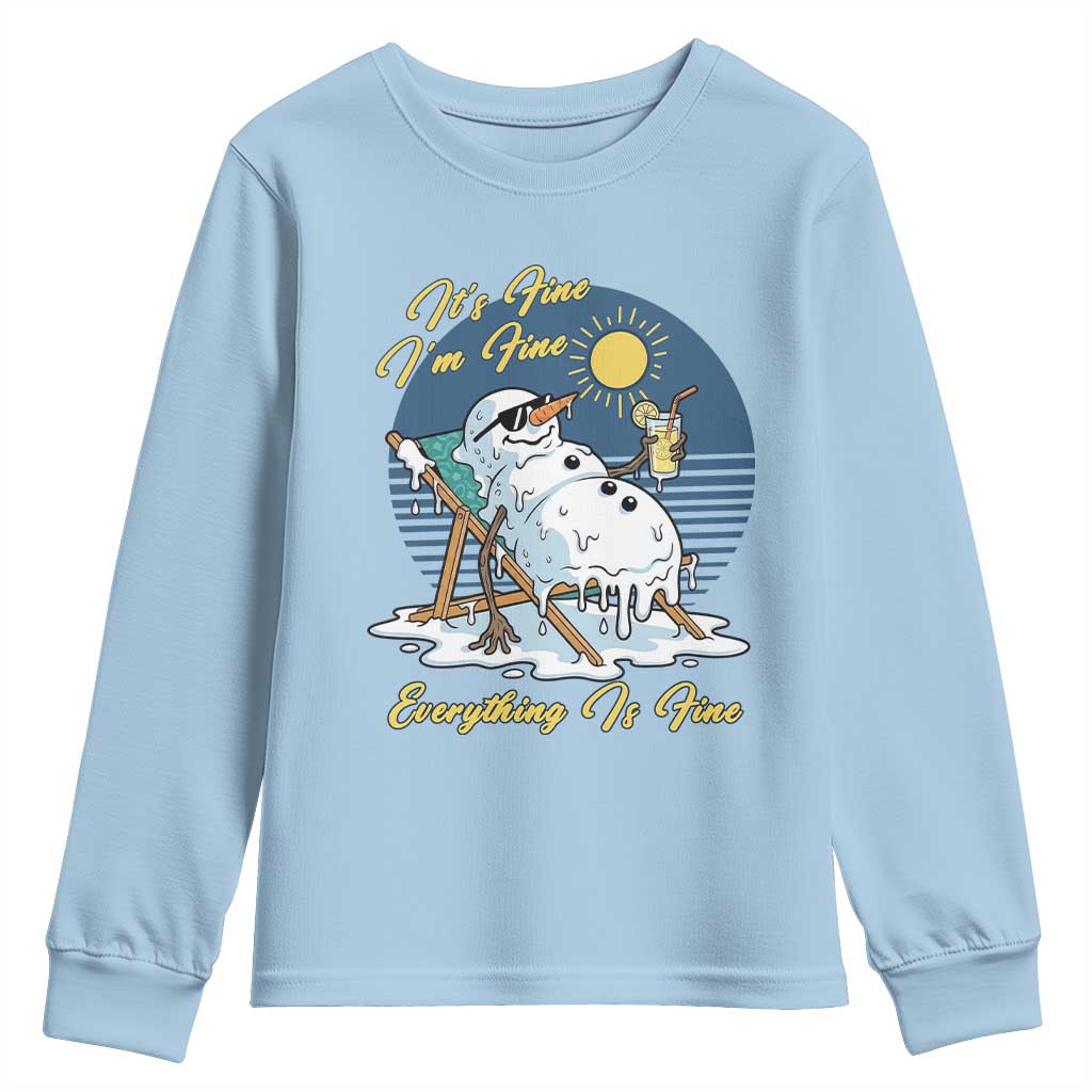 Melting Snowman Christmas In July Youth Sweatshirt It Is Fine Everything Is Fine