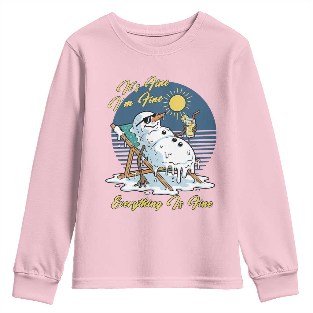 Melting Snowman Christmas In July Youth Sweatshirt It Is Fine Everything Is Fine