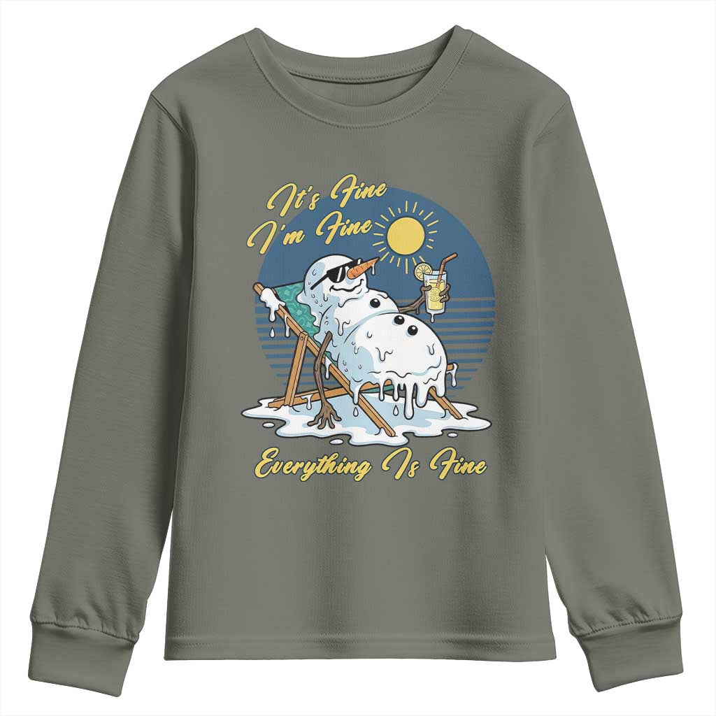 Melting Snowman Christmas In July Youth Sweatshirt It Is Fine Everything Is Fine