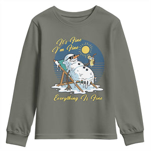 Melting Snowman Christmas In July Youth Sweatshirt It Is Fine Everything Is Fine