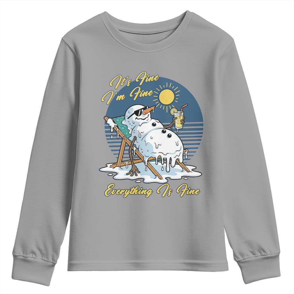Melting Snowman Christmas In July Youth Sweatshirt It Is Fine Everything Is Fine