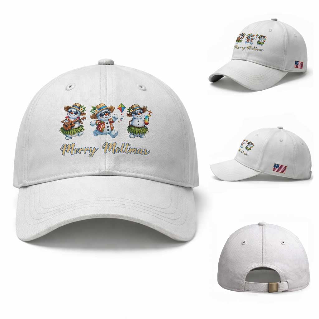 Funny Hawaiian Snowman Summer Graphic Baseball Cap Merry Meltmas TS12 Baseball Cap Universal Fit White Print Your Wear