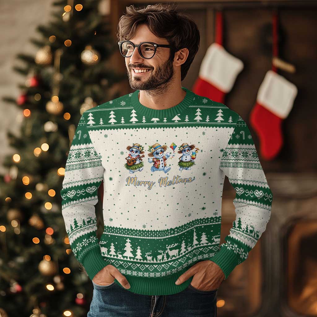Funny Hawaiian Snowman Summer Graphic Ugly Christmas Sweater Merry Meltmas TS12 Beige Green Print Your Wear