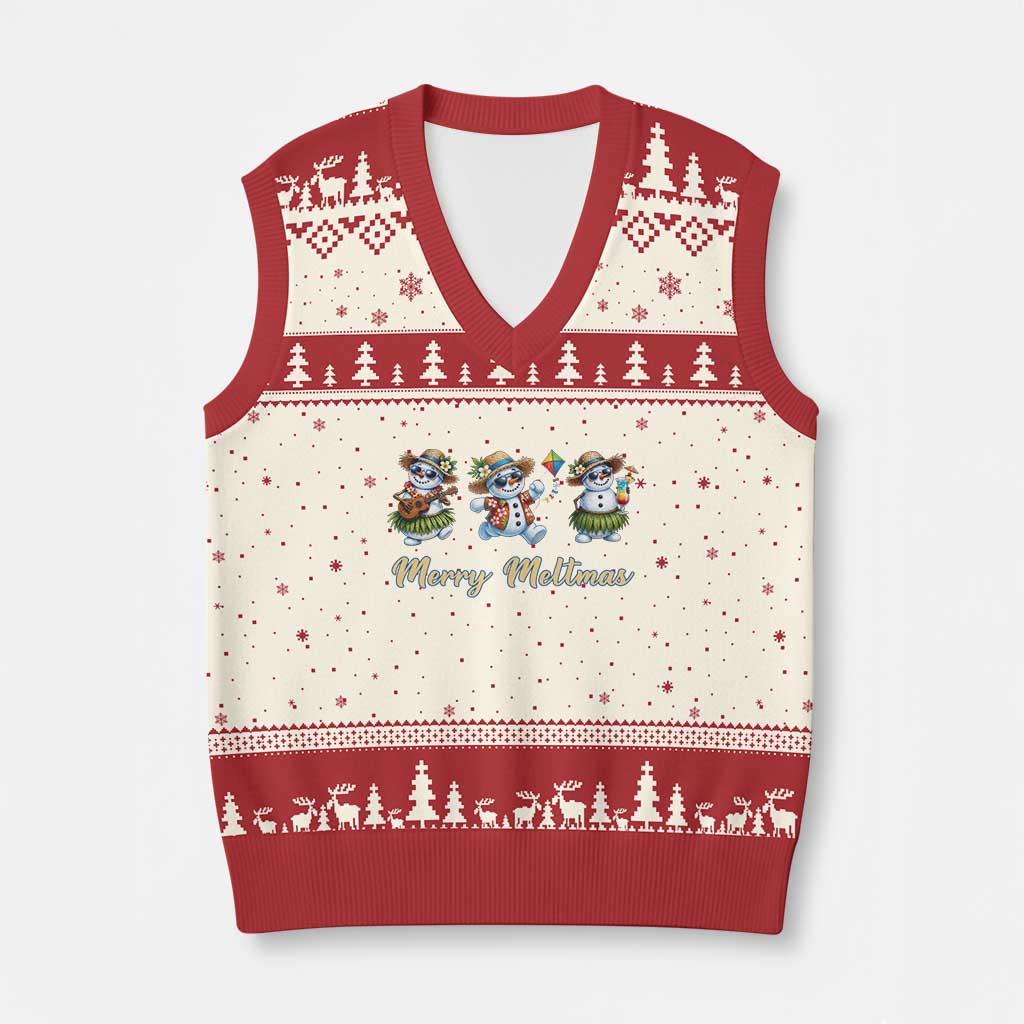Funny Hawaiian Snowman Summer Graphic V-Neck Knit Sweater Vest Merry Meltmas TS12 Beige Red Print Your Wear