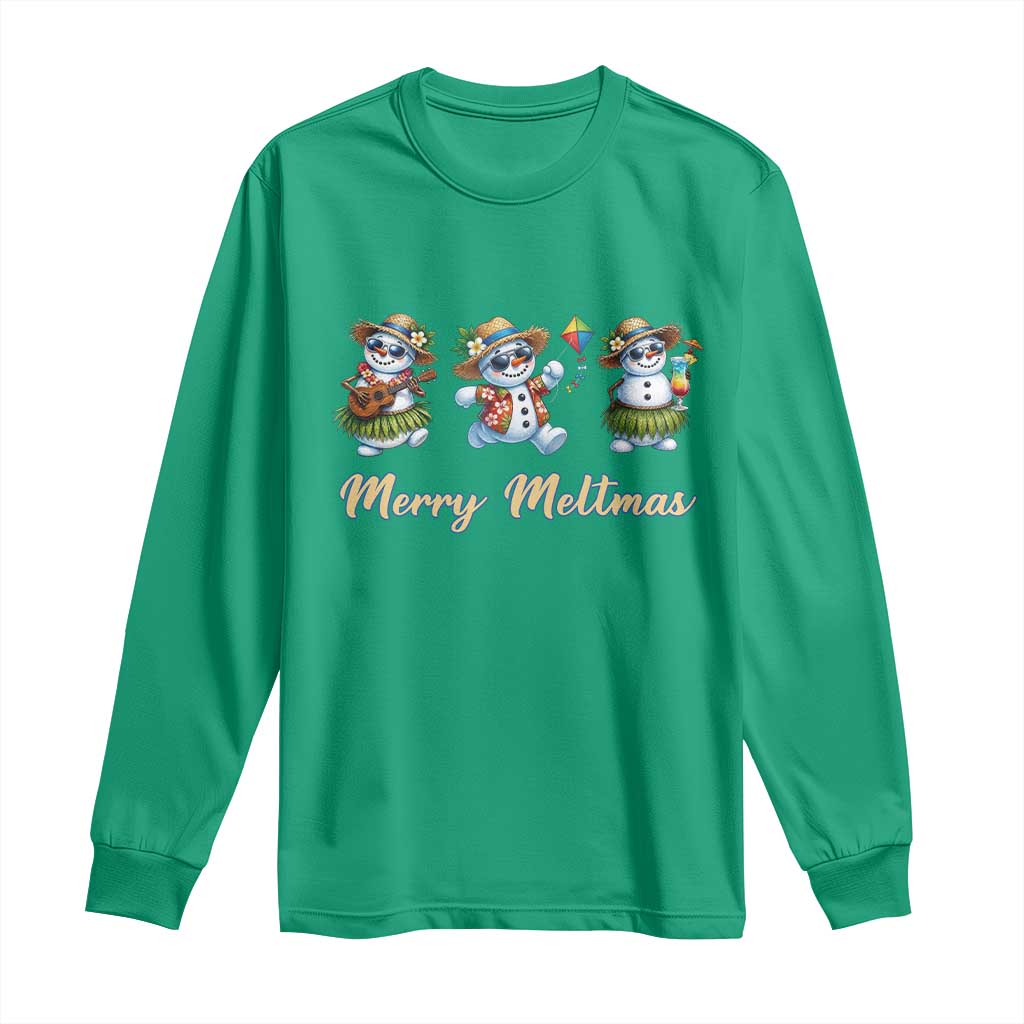 Funny Hawaiian Snowman Summer Graphic Long Sleeve Shirt Merry Meltmas TS12 Irish Green Print Your Wear