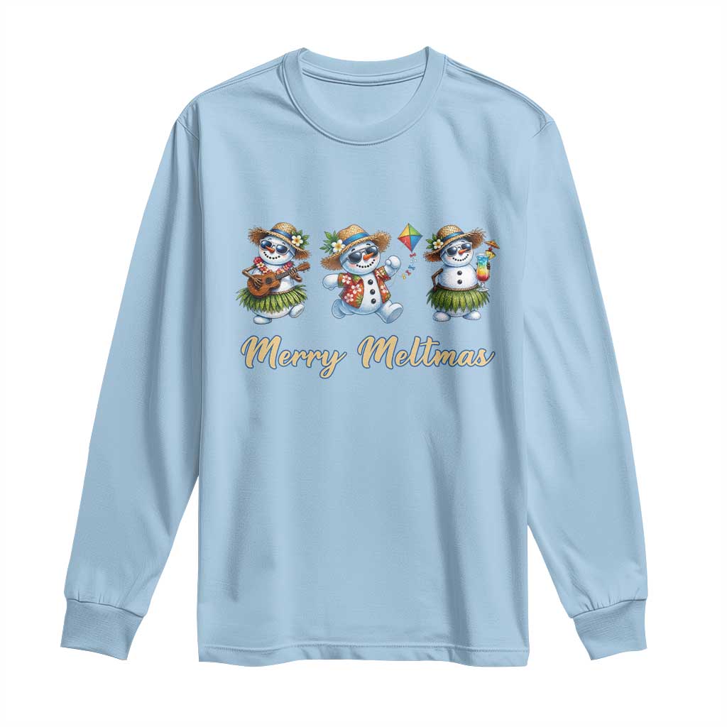 Funny Hawaiian Snowman Summer Graphic Long Sleeve Shirt Merry Meltmas TS12 Light Blue Print Your Wear
