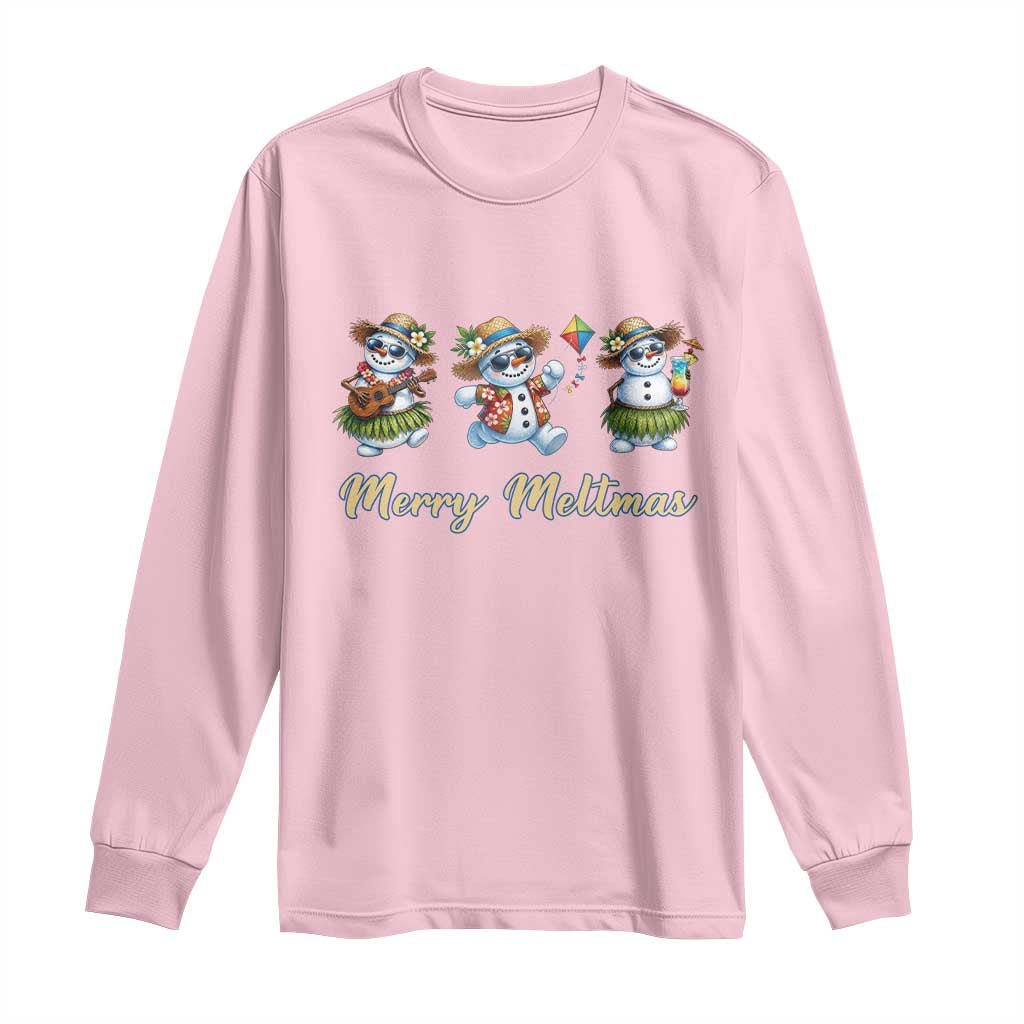 Funny Hawaiian Snowman Summer Graphic Long Sleeve Shirt Merry Meltmas TS12 Light Pink Print Your Wear