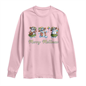 Funny Hawaiian Snowman Summer Graphic Long Sleeve Shirt Merry Meltmas TS12 Light Pink Print Your Wear
