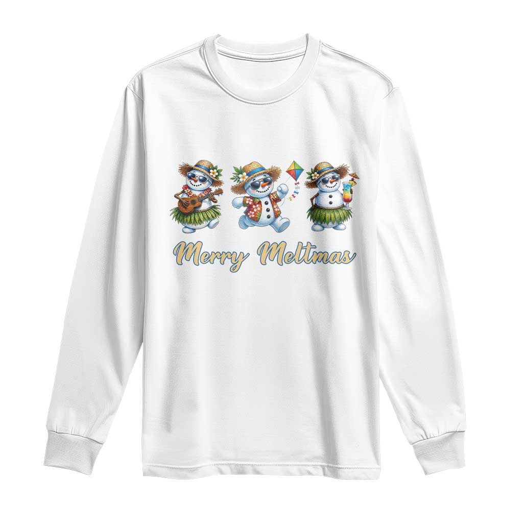 Funny Hawaiian Snowman Summer Graphic Long Sleeve Shirt Merry Meltmas TS12 White Print Your Wear
