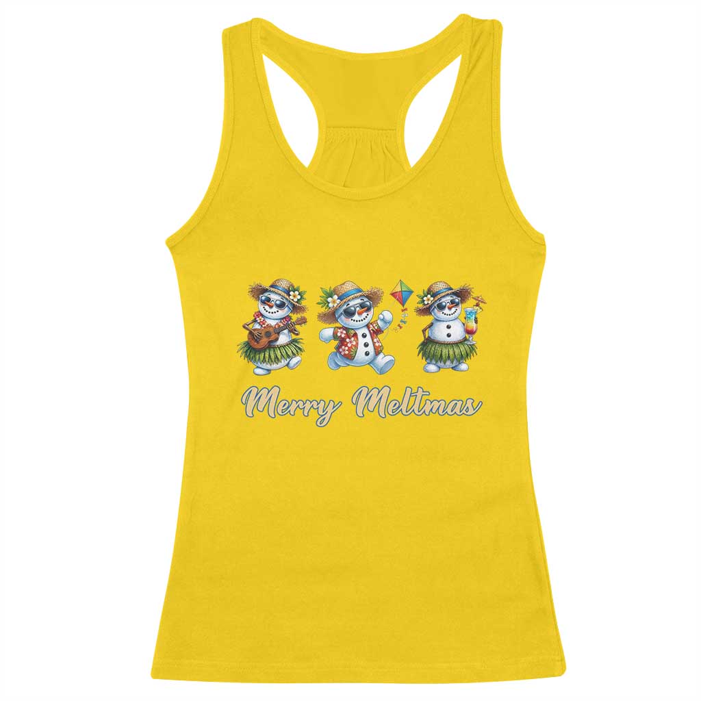 Funny Hawaiian Snowman Summer Graphic Racerback Tank Top Merry Meltmas TS12 Daisy Print Your Wear