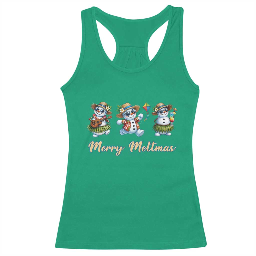Funny Hawaiian Snowman Summer Graphic Racerback Tank Top Merry Meltmas TS12 Irish Green Print Your Wear