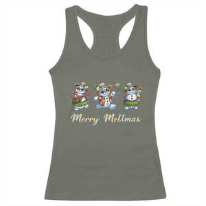 Funny Hawaiian Snowman Summer Graphic Racerback Tank Top Merry Meltmas TS12 Military Green Print Your Wear