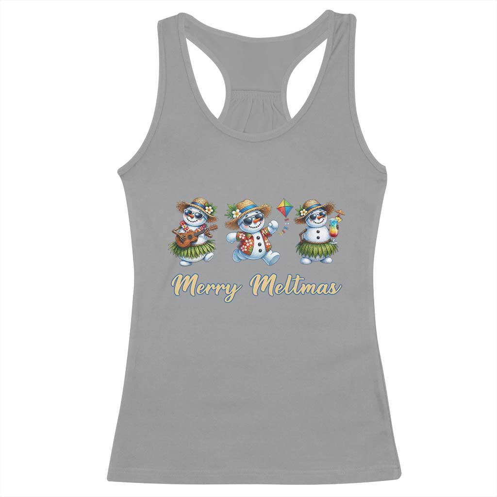 Funny Hawaiian Snowman Summer Graphic Racerback Tank Top Merry Meltmas TS12 Sport Gray Print Your Wear