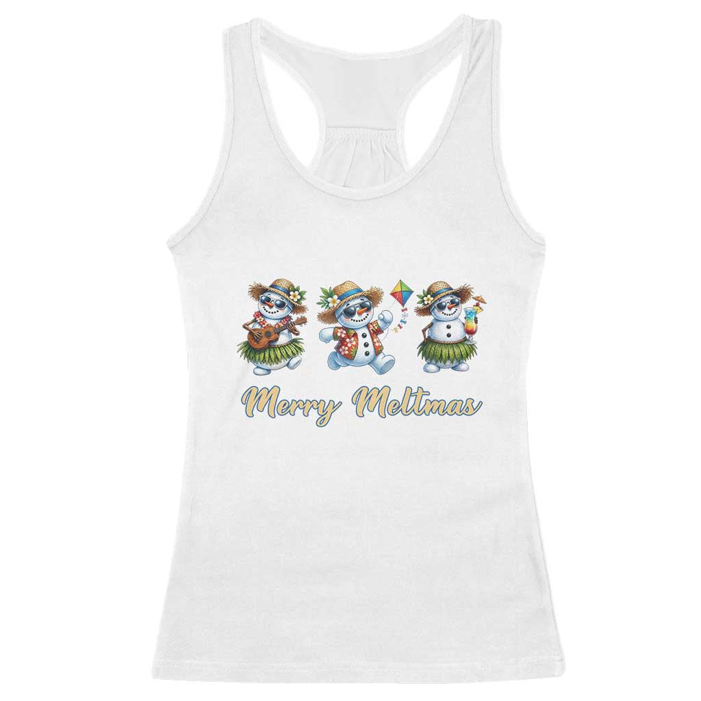 Funny Hawaiian Snowman Summer Graphic Racerback Tank Top Merry Meltmas TS12 White Print Your Wear
