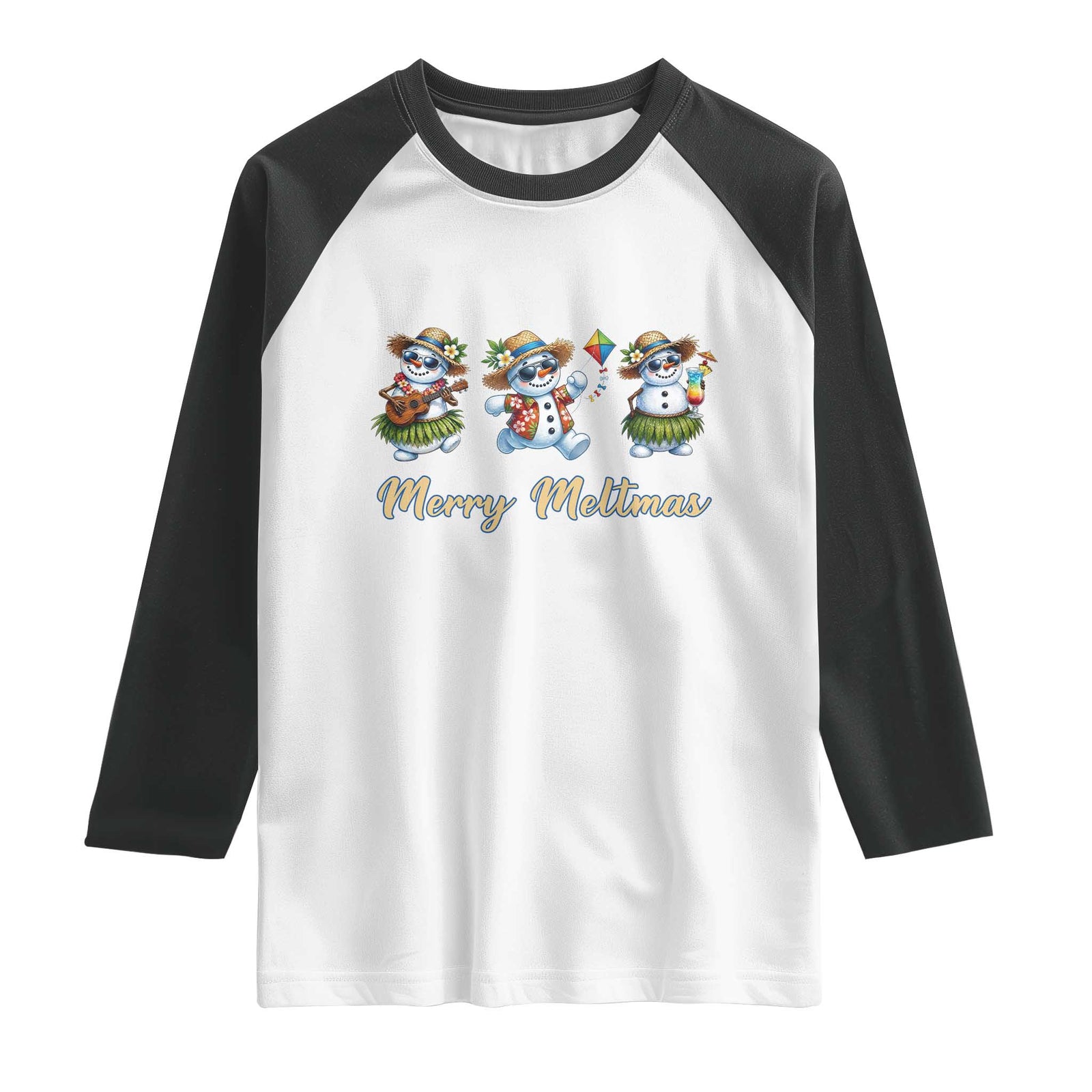Funny Hawaiian Snowman Summer Graphic Raglan Shirt Merry Meltmas TS12 White Black Print Your Wear