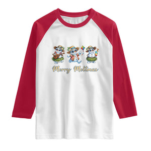 Funny Hawaiian Snowman Summer Graphic Raglan Shirt Merry Meltmas TS12 White Red Print Your Wear