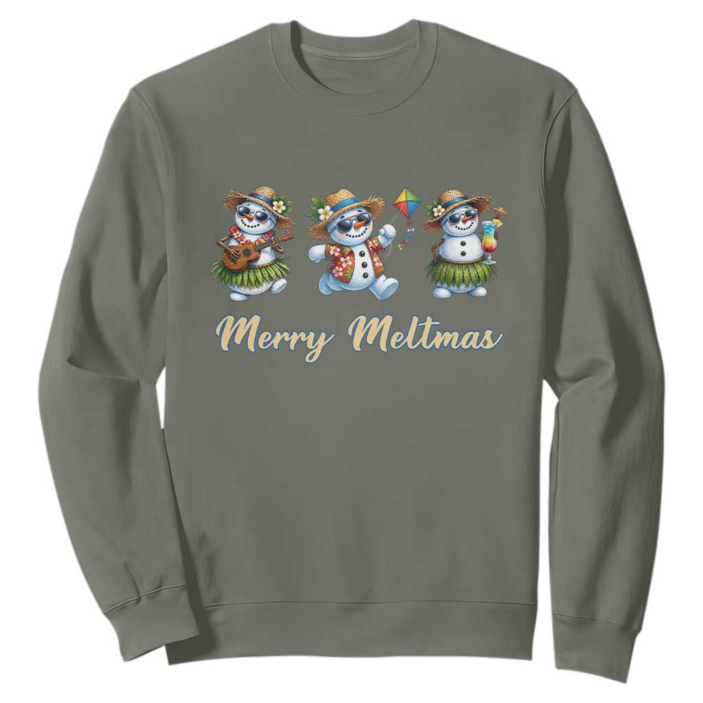 Funny Hawaiian Snowman Summer Graphic Sweatshirt Merry Meltmas TS12 Military Green Print Your Wear