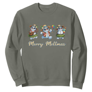Funny Hawaiian Snowman Summer Graphic Sweatshirt Merry Meltmas TS12 Military Green Print Your Wear