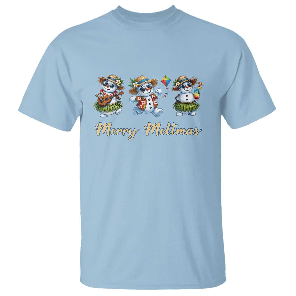 Funny Hawaiian Snowman Summer Graphic T Shirt Merry Meltmas TS12 Light Blue Print Your Wear