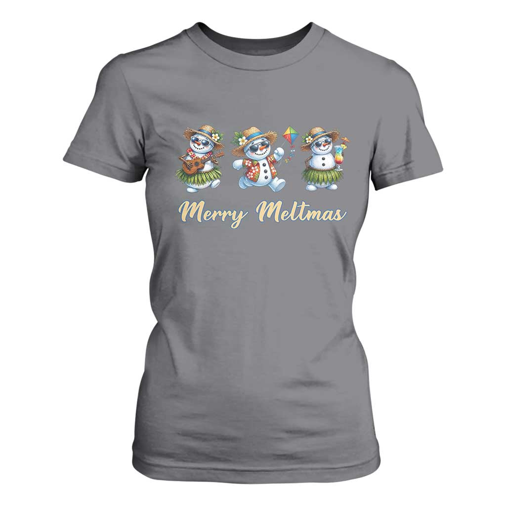 Funny Hawaiian Snowman Summer Graphic T Shirt For Women Merry Meltmas TS12 Charcoal Print Your Wear