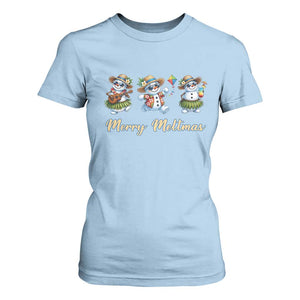 Funny Hawaiian Snowman Summer Graphic T Shirt For Women Merry Meltmas TS12 Light Blue Print Your Wear