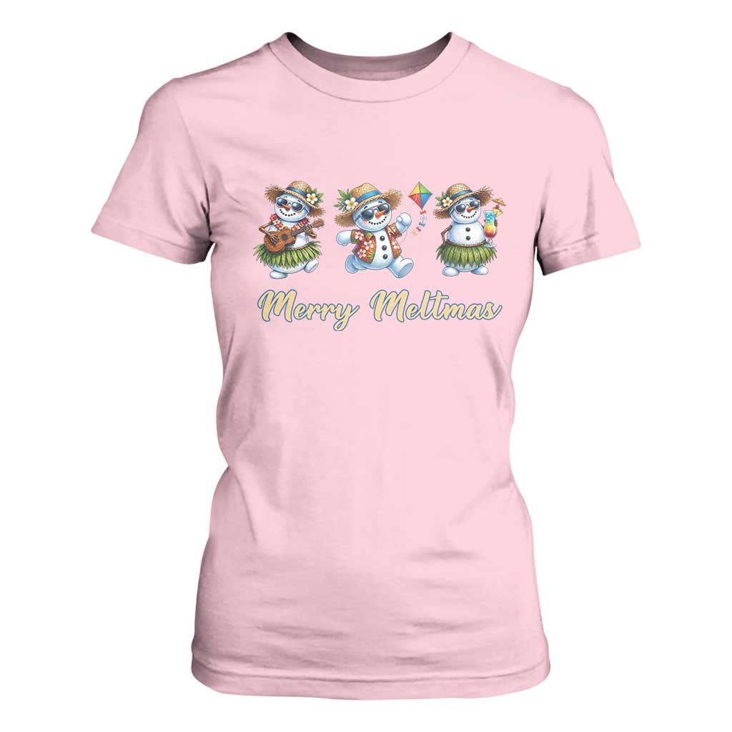 Funny Hawaiian Snowman Summer Graphic T Shirt For Women Merry Meltmas TS12 Light Pink Print Your Wear