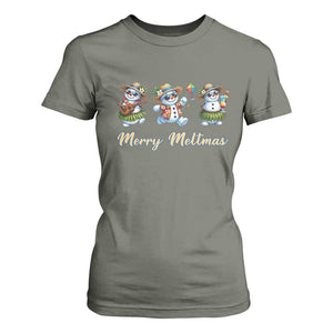 Funny Hawaiian Snowman Summer Graphic T Shirt For Women Merry Meltmas TS12 Military Green Print Your Wear