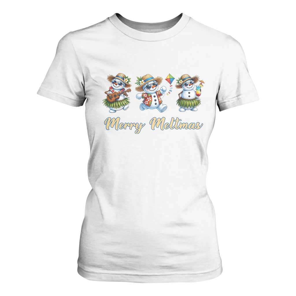 Funny Hawaiian Snowman Summer Graphic T Shirt For Women Merry Meltmas TS12 White Print Your Wear