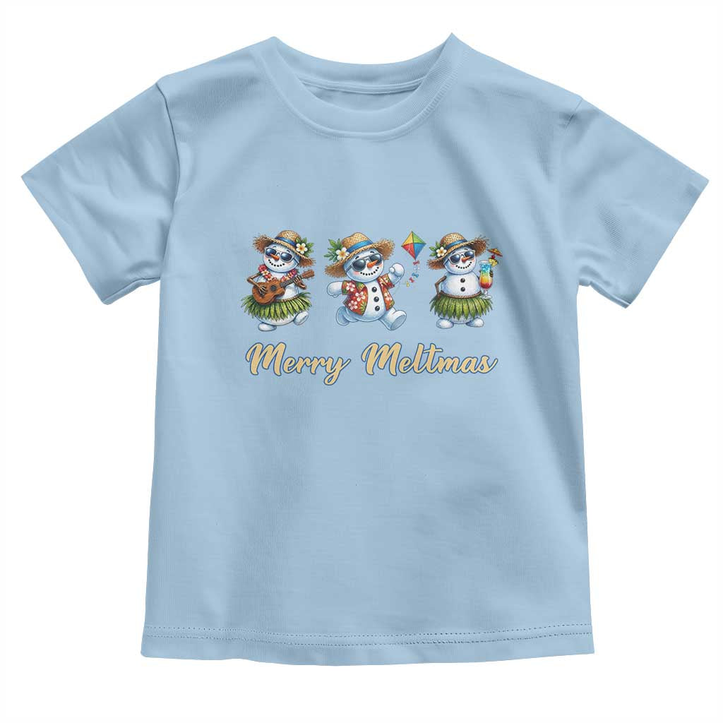 Funny Hawaiian Snowman Summer Graphic Toddler T Shirt Merry Meltmas TS12 Light Blue Print Your Wear