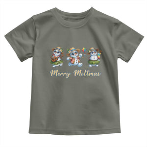 Funny Hawaiian Snowman Summer Graphic Toddler T Shirt Merry Meltmas TS12 Military Green Print Your Wear