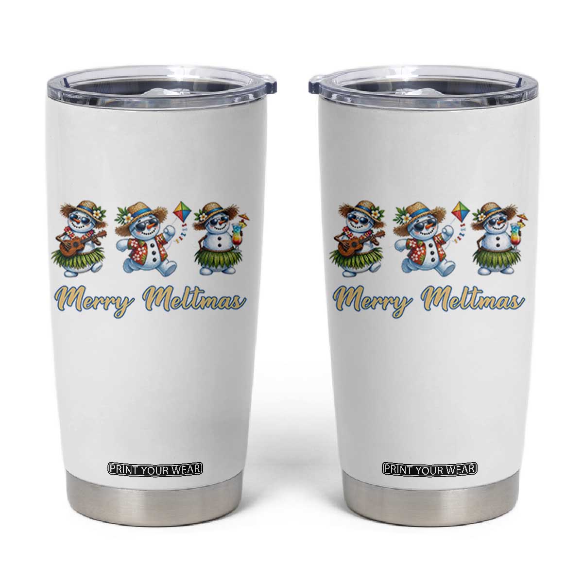 Funny Hawaiian Snowman Summer Graphic Tumbler Cup Merry Meltmas TS12 White Print Your Wear