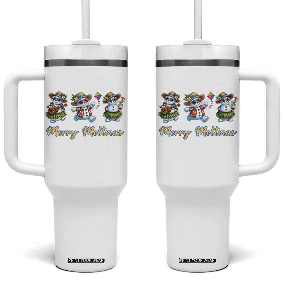 Funny Hawaiian Snowman Summer Graphic Tumbler With Handle Merry Meltmas TS12 One Size: 40 oz White Print Your Wear