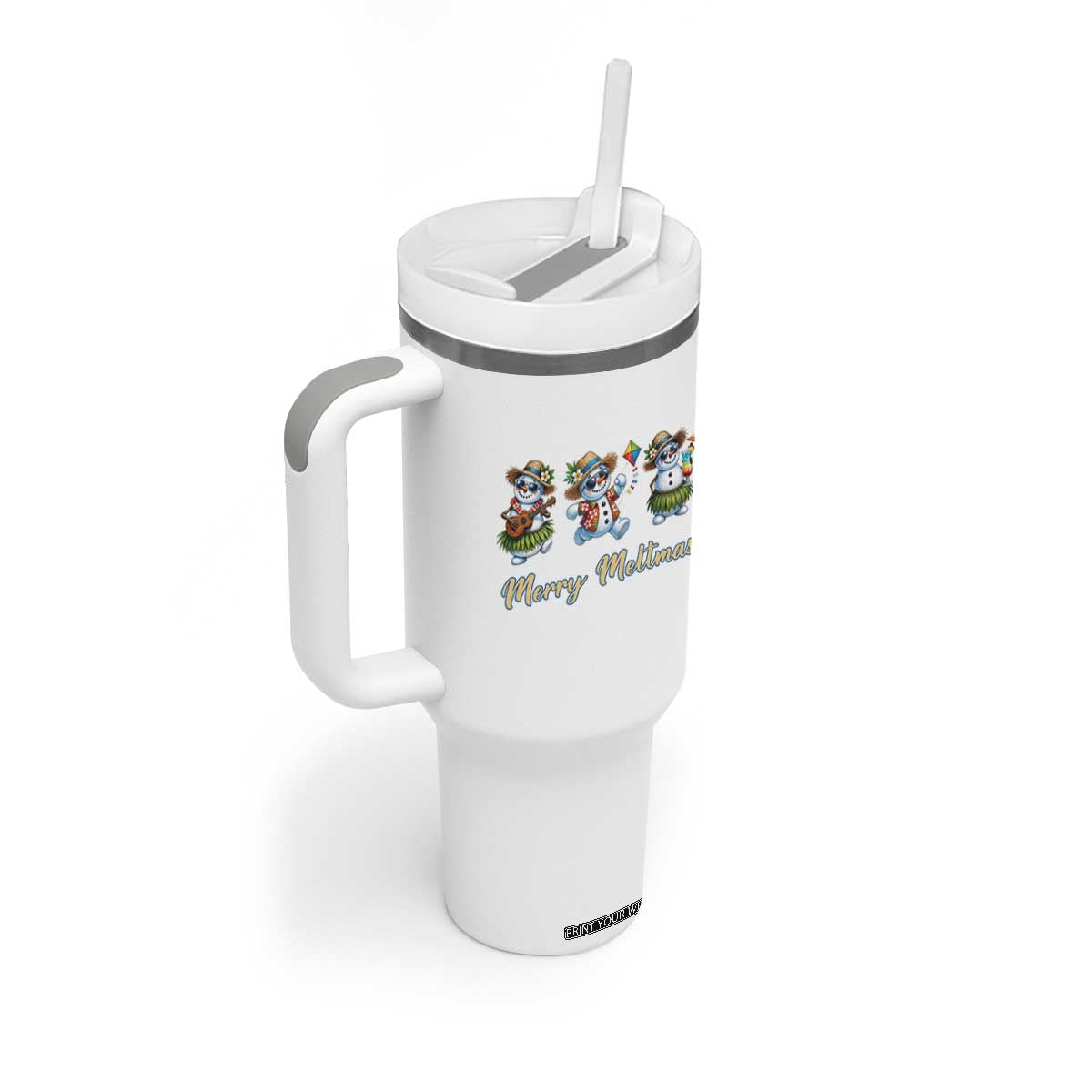 Funny Hawaiian Snowman Summer Graphic Tumbler With Handle Merry Meltmas TS12 Print Your Wear