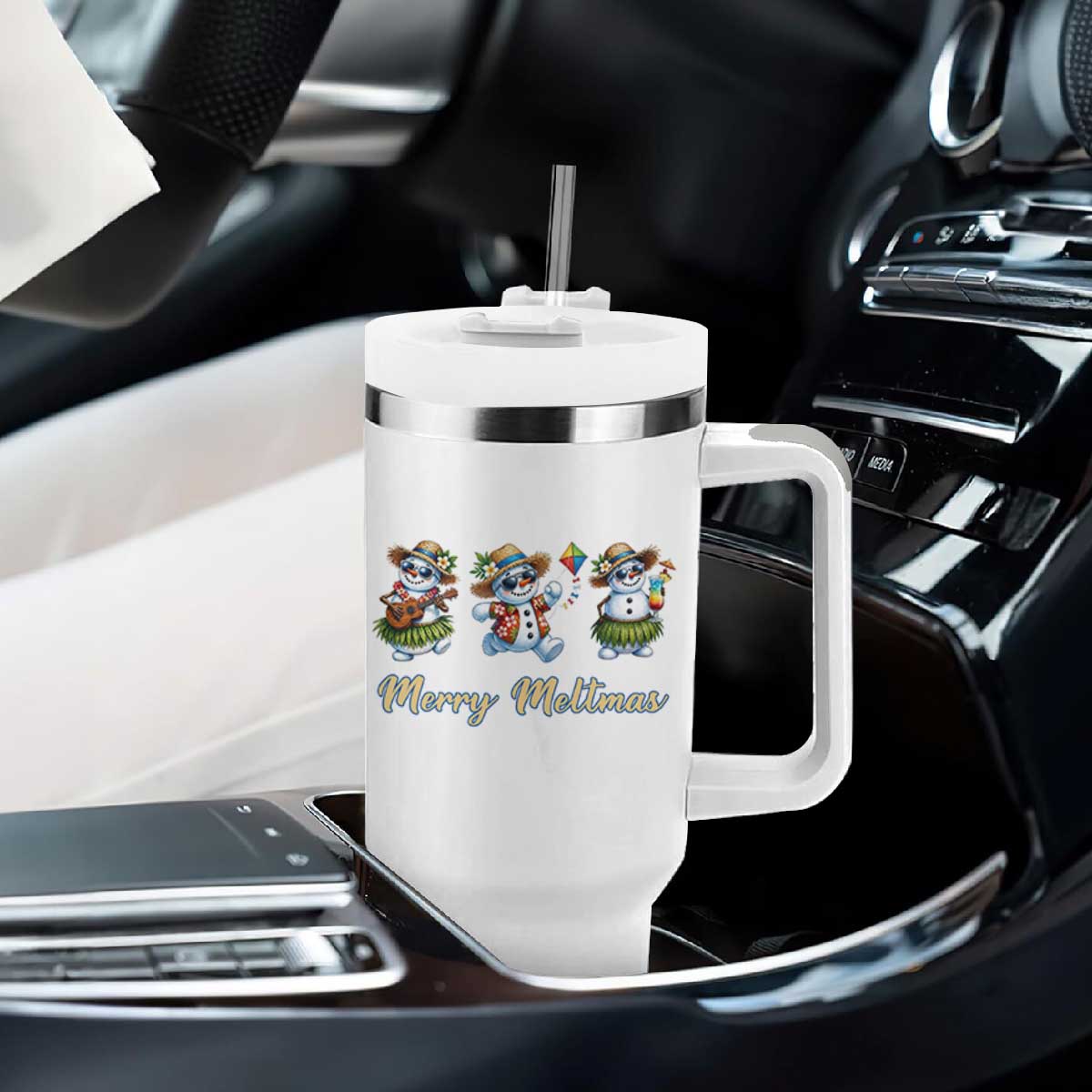 Funny Hawaiian Snowman Summer Graphic Tumbler With Handle Merry Meltmas TS12 Print Your Wear